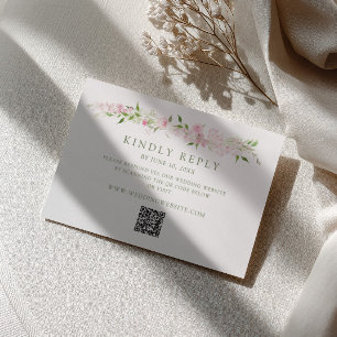 Weicher rosa grüner floraler Rahmen Hochzeits-QR-C RSVP Karte