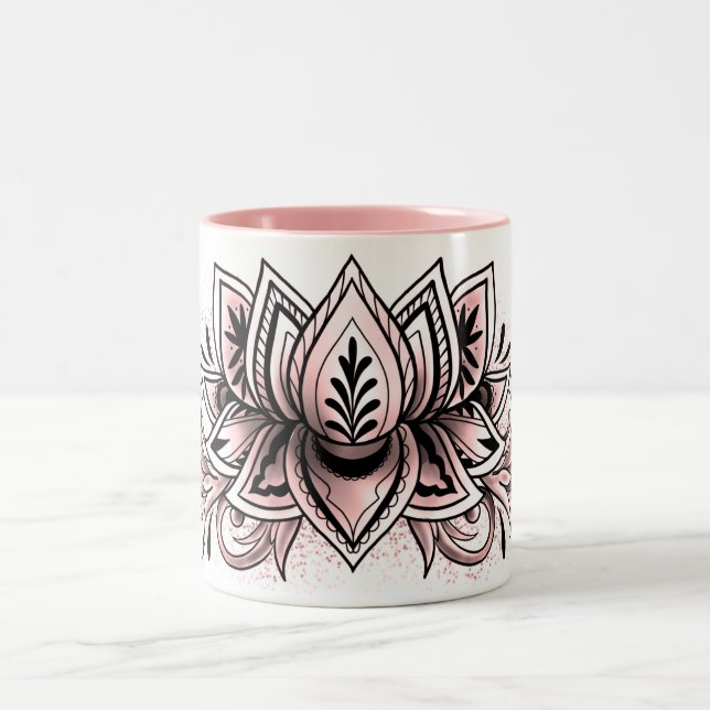 Weicher rosa Lotus-Mandala-Tee-heiße Zweifarbige Tasse (Mittel)
