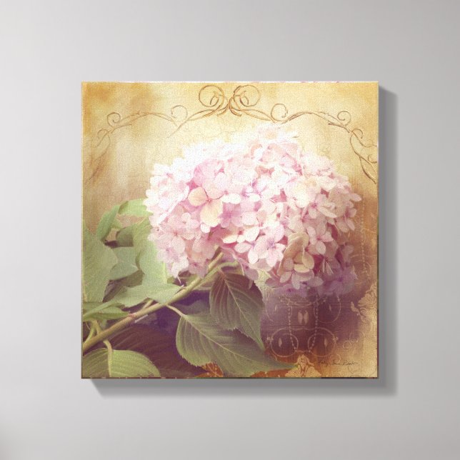 Weicher Sommer 2 Pink Hydrangeas Vintag Leinwanddruck (Vorderseite)