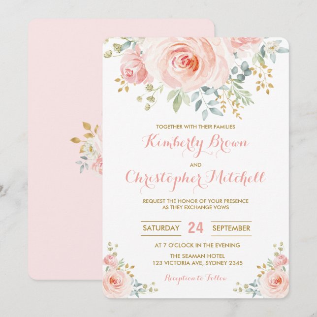 Weicher Watercolor erröten rosa Einladung (Vorne/Hinten)