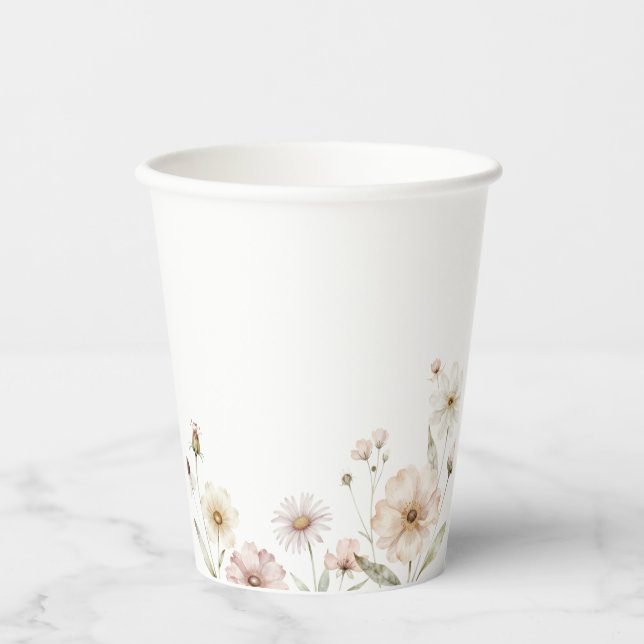 Weicher Wildblumen-Rand Wasserfarben-Hintergrund Pappbecher (Vorderseite)