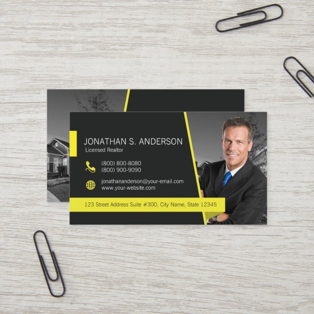 Weichert Realtor Business Card Schwarz-Gelb Visitenkarte (Vorderseite/Rückseite Beispiel)
