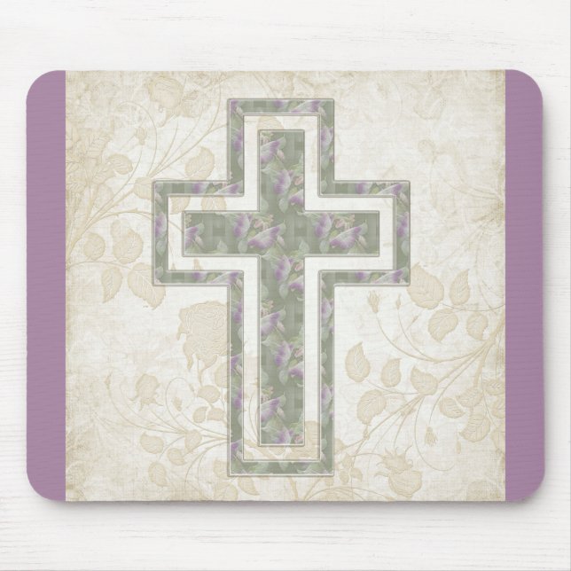 Weiches Abstraktes Lila und grünes Christliches Kr Mousepad (Vorne)