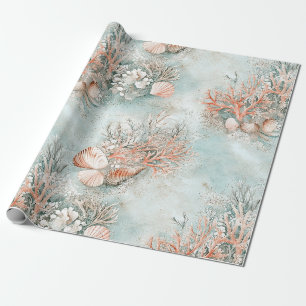 Weiches Aquamarin-Ozean-Schalen-Botanikmuster Geschenkpapier