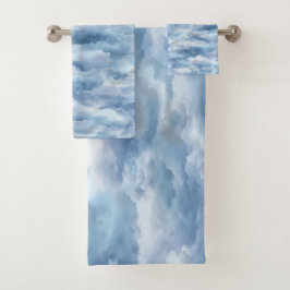 Weiches Aquarell-Blauer-Nebel-Himmel-Abstraktes Mu Badhandtuch Set