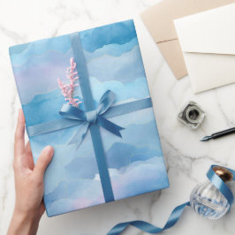 Weiches Aquarell-Blauer Nebel Himmel Abstraktes Mu Geschenkpapier