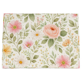 Weiches Aquarell-Blumenmuster – rosa Rose & Gänseb Große Geschenktüte