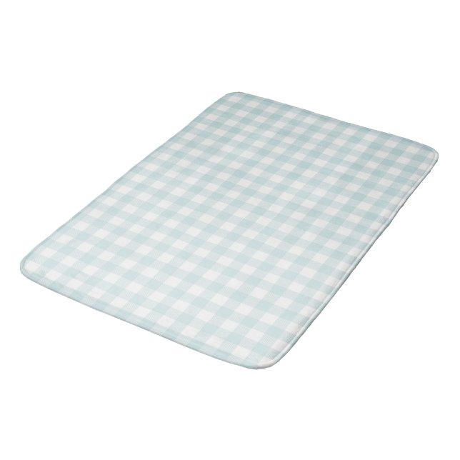 Weiches Aquarellblau Gingham Badematte (Schrägansicht)