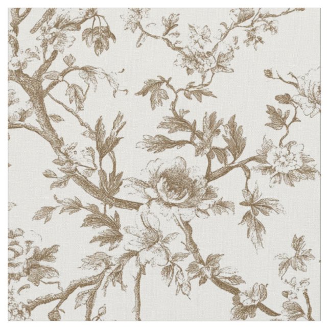 Weiches Beige Botanisches Toile-Muster Stoff (Nahaufnahme)