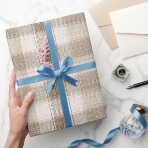 Weiches Beige Creme Fensterpaneel Leinen Karomuste Geschenkpapier