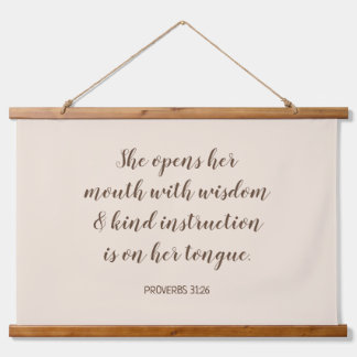 Weiches Beige Kalligrafie Bibelvers Text Wandteppich Mit Holzrahmen