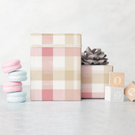 Weiches Beige Rosa Romantisches Gingham Karo Muste Geschenkpapier