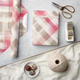 Weiches Beige Rosa Romantisches Gingham Karo Muste Geschenkpapier