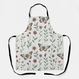 Weiches Beige Schmetterling- und Wildblumen-Nahtlo Schürze