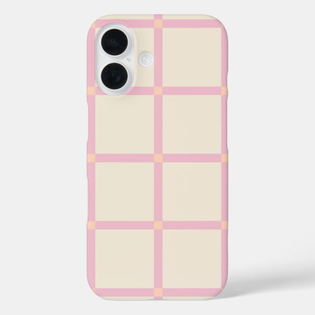Weiches Beige- und Rosa-Rastermuster iPhone 16 Hülle (Rückseite)