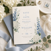 Weiches Blau Botanisch Save the Date
