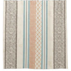 Weiches Blau Creme Braun Pfirsich Farmhouse Streif Duschvorhang