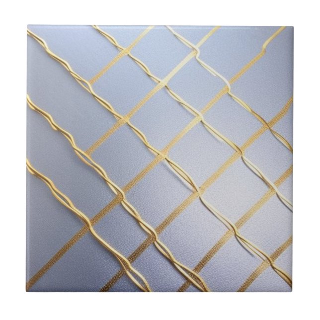 weiches Blau mit goldfarbenem Muster Fliese (Vorderseite)