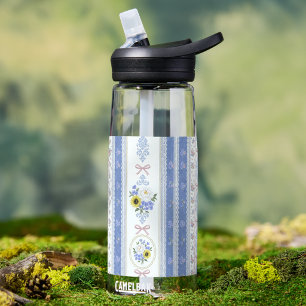 Weiches Blau Rosa Blumiges Spitzen-Vintage-Cottage Trinkflasche