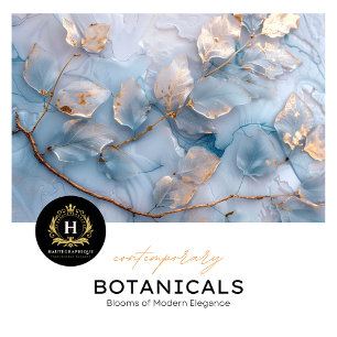Weiches Blau und Gold Botanisches Dekoupage Seidenpapier