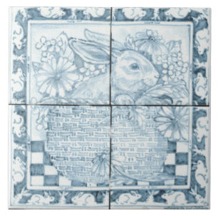 Weiches Blau & Weiß Antik-Optik-Hasen-Kaninchen-Ko Fliese