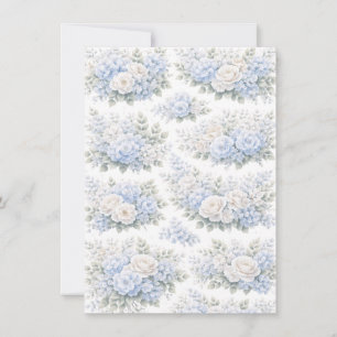 Weiches Blau-Weiß-Blumenstrauß-Muster Romantisch Einladung