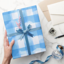 Weiches Blau Weiß Sommer Gingham Wolken Karo Muste