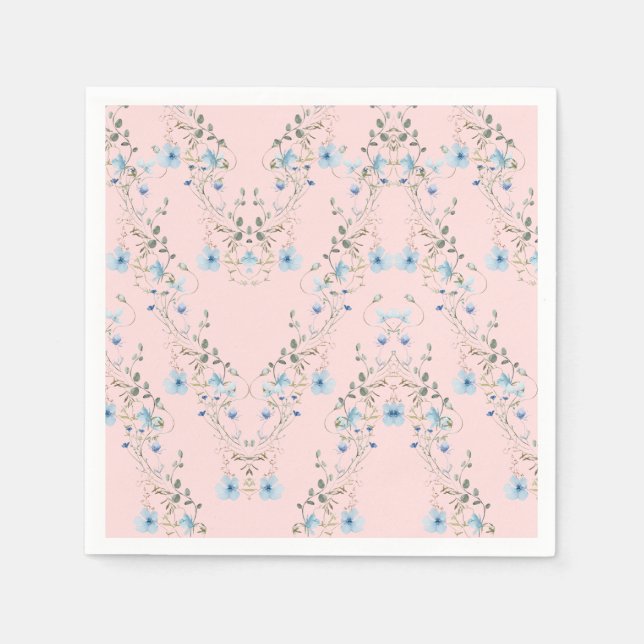Weiches blaues Blumenmuster-Papiertuch Serviette (Vorderseite)