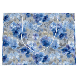Weiches Blaues Hortensien-Graues Blumenmuster Große Geschenktüte