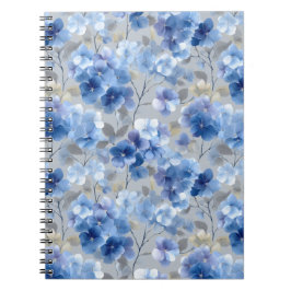 Weiches Blaues Hortensien-Graues Blumenmuster Notizblock