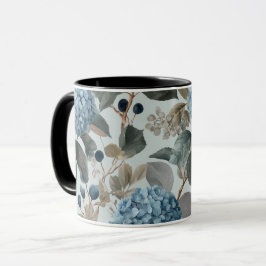 Weiches Blaues Hortensien-Graues Blumenmuster Tasse