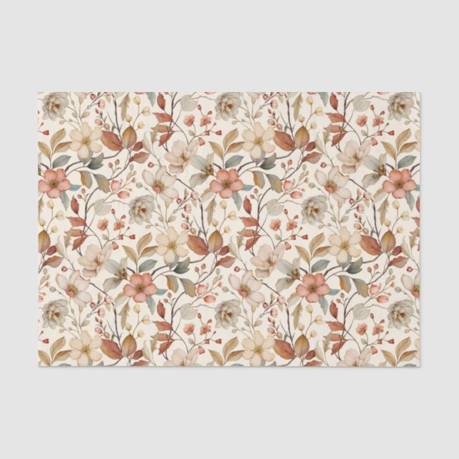 Weiches Blumenmuster auf Elfenbeinhintergrund Seidenpapier (Vorderseite)