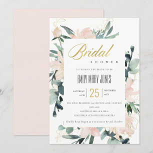 WEICHES BLUSFLORAL GOLD WATERCOLOR BRAUTPARTY EINLADUNG