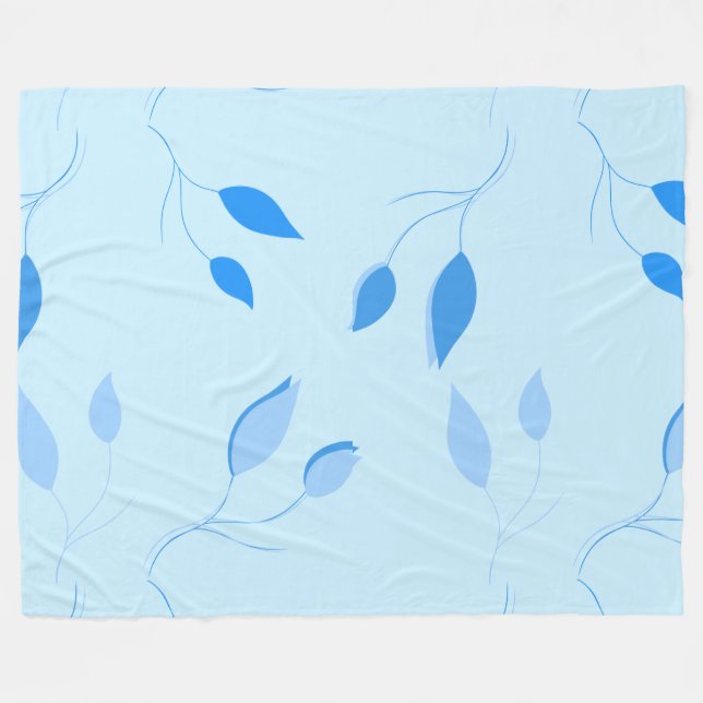 Weiches botanisches blaues Blattmuster Fleecedecke (Vorderseite (Horizontal))