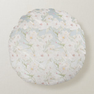 Weiches Elegantes Weißes Blumenmuster Rundes Kissen