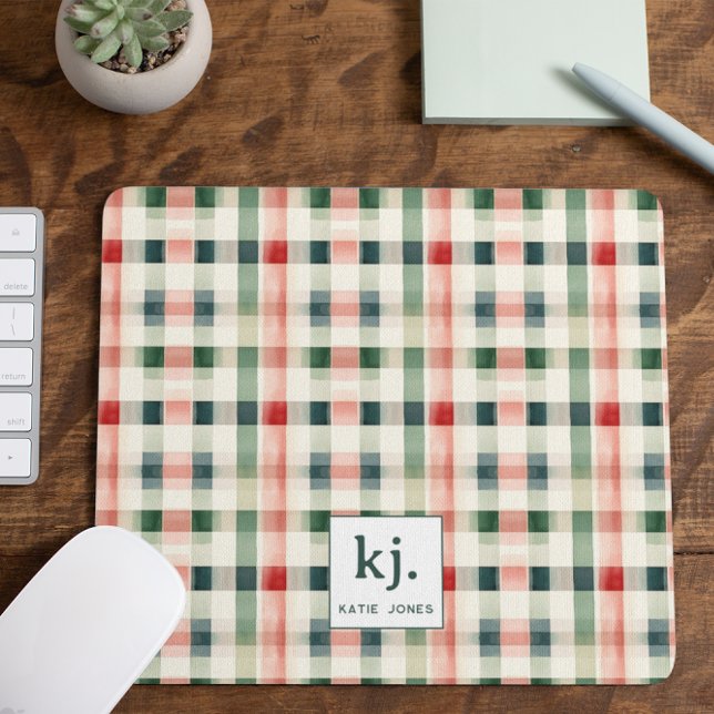 Weiches Evergreen-Gingham-Monogramm Mousepad (Von Creator hochgeladen)