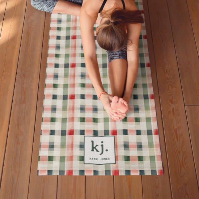 Weiches Evergreen-Gingham-Monogramm Yogamatte (Von Creator hochgeladen)