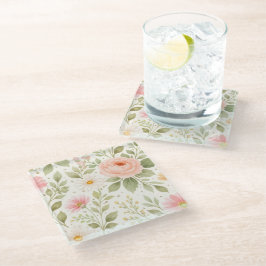 Weiches Florales Aquarellmuster   Glasuntersetzer