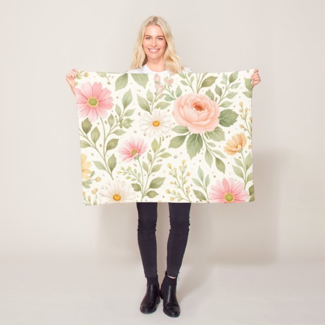 Weiches Florales Wasserfarbenmuster   Fleecedecke (Beispiel)