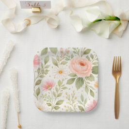 Weiches Florales Wasserfarbmuster   Pappteller