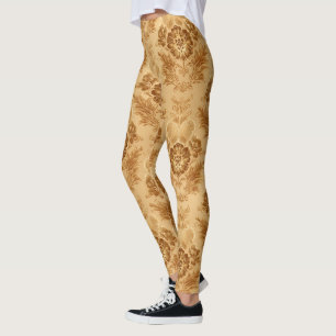 Weiches Gold Damast Blumenmuster Leggings