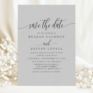 Weiches Grau Elegante Kalligrafie Save The Date