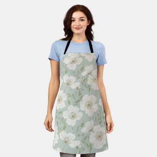 Weiches grünes Blumen-Creme-Blumenmuster Schürze