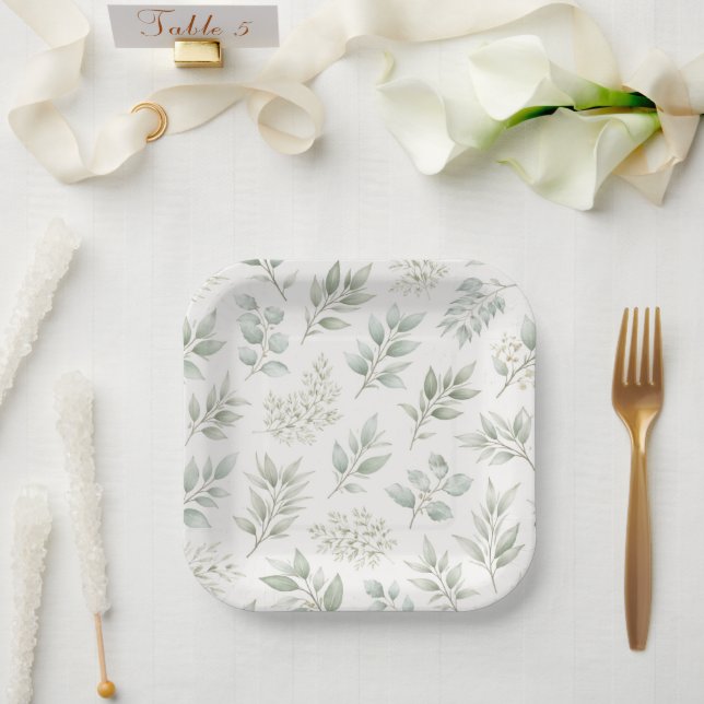 Weiches grünes botanisches Blätter Muster  Pappteller (Hochzeit)