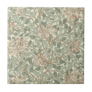 Weiches grünes Vintage-William-Morris-Geißblatt Fliese