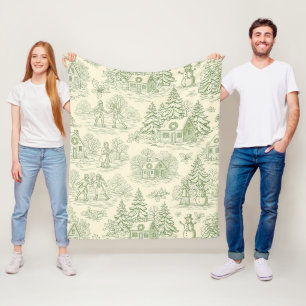 Weiches grünes Winterdorf-Toile-Muster Fleecedecke