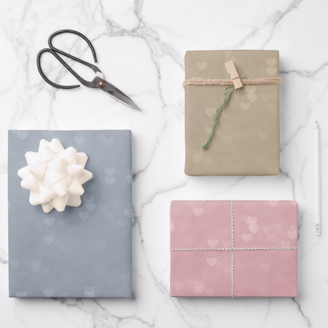 Weiches Herz-Muster Geschenkpapier Set (Vorderseite)