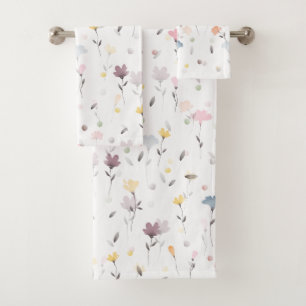 Weiches Hübsches Wasserfarben-Blume-Muster Weiß Badhandtuch Set