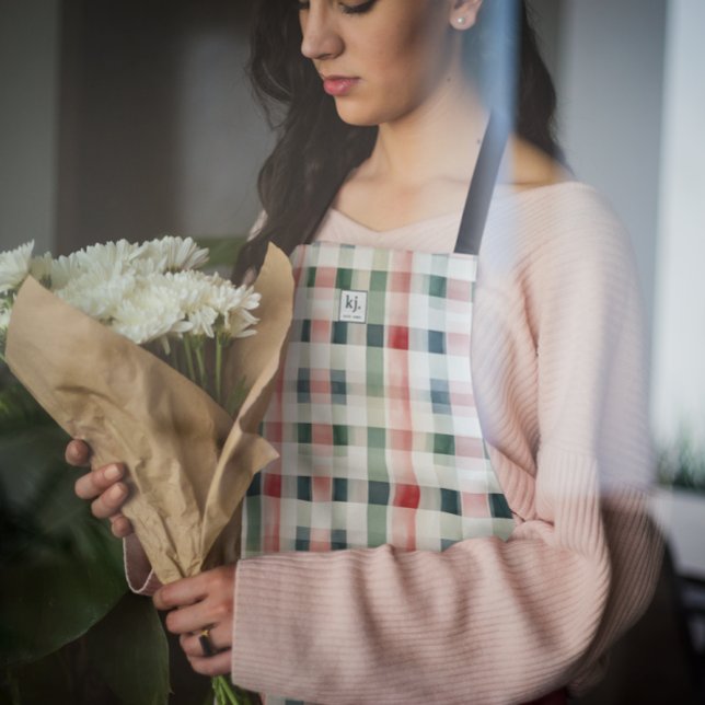 Weiches Immergrün-Gingham-Monogramm Schürze (Von Creator hochgeladen)