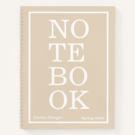 Weiches Khaki/Beige modernes großes "NOTIZBUCH" Notizbuch